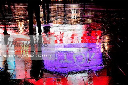 England, London. Reflections of the Bill Board at Piccadilly Circus in London.