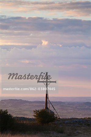 France, Tarn, Dourgne.  Cross marking the original location of the Chapelle de St Ferreol, on the hill above Dourgne, France.