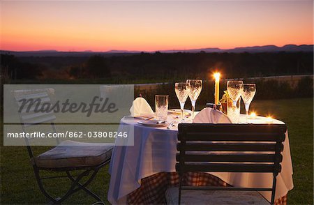 Table set for dinner at River Bend Lodge, Addo Elephant Park, Eastern Cape, South Africa