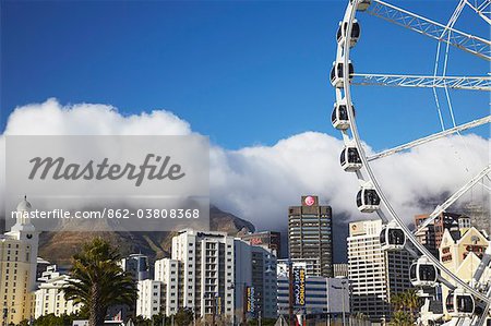 Wheel of Excellence with City Bowl and Table Mountain in background, Cape Town, Western Cape, South Africa Wheel of Excellence with City Bowl and Table Mountain in background, Cape Town, Western Cape, South Africa