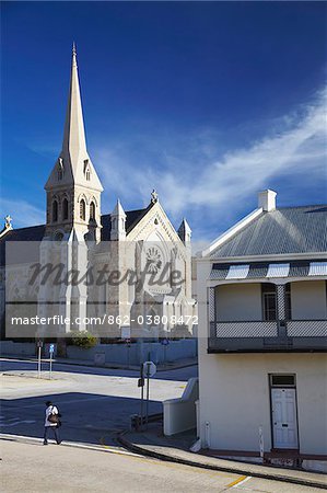 Victorian style terraced house and church on Donkin Street, Port Elizabeth, Eastern Cape, South Africa