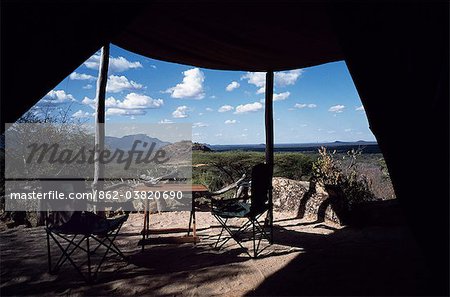 View from a luxury tent at Sarara looking towards the Matthews Mountains.The camp is owned and run by the local Samburu community.Sarara Lodge is the tourism initiative of the Namunyak Wildlife Conservation Trust, and was built to raise money for conservation efforts.