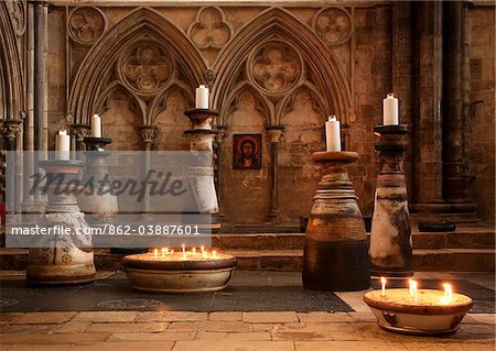 Lincoln, England. Candles lit in the chancel of Lincoln cathedral.