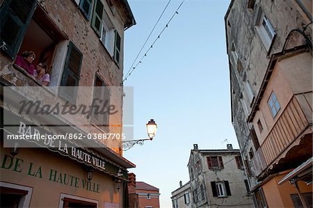 Building facades in Corte on the island of Corsica in France