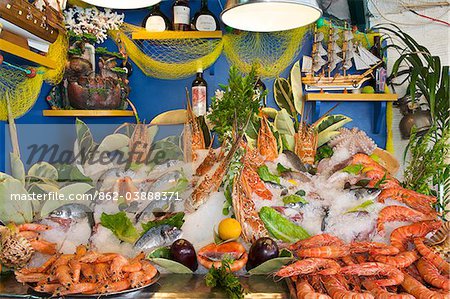 Fish and seafood in a tavern in Rethymnon, Crete, Greece