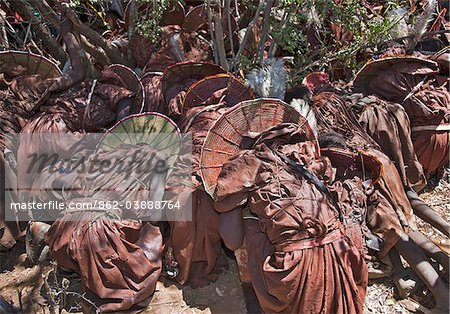 At the conclusion of a Ngetunogh ceremony, Pokot initiates rush to a sacred tree and crouch briefly while women and girls hurl abuse at them. After disbursing, they meet that evening to feast on a bull. The following day they return home and remove their ceremonial attire.