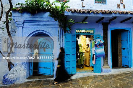 A street scene in the Chefchaouen medina. Morocco