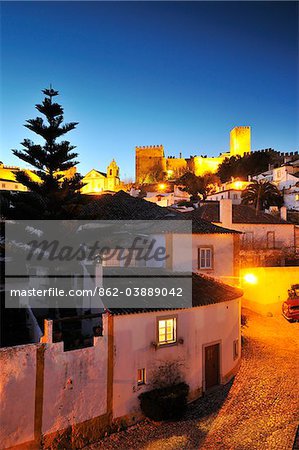 Obidos, one of the most picturesque medieval villages in Portugal, at dusk