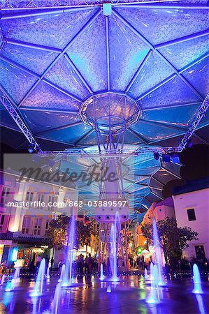 Singapore, Singapore, Clarke Quay.  Colourful nightlife at the bar and restaurant district of Clarke Quay.