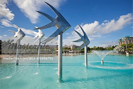 Australia, Queensland, Cairns.  Fish sculpture at the Esplanade Lagoon.