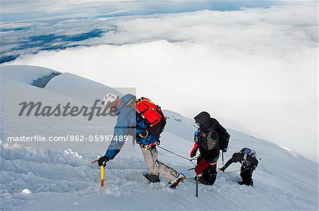 South America, Ecuador, Volcan Cotopaxi (5897m), highest active volcano in the world, climbers roped up on the mountain South America, Ecuador, Volcan Cotopaxi (5897m), highest active volcano in the world, climbers roped up on the mountain
