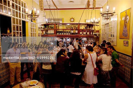 Spain, Andalusia, Seville; Tapas bar and traditional food outlet