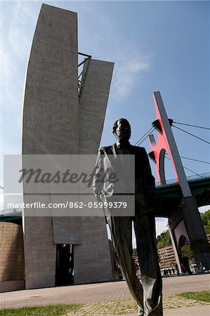 Statue of Ramon Rubial Cavia by Guggenheim Museum, Bilbao. Biscay, Basque Country, Spain