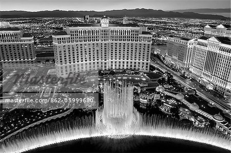U.S.A., Nevada, Las Vegas, The Bellagio Hotel and Bellagio Fountain taken from Paris.