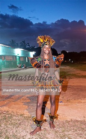 South America, Brazil, Maranhao, Sao Luis, a girl in traditional costume at the Bumba Meu Boi festival MR