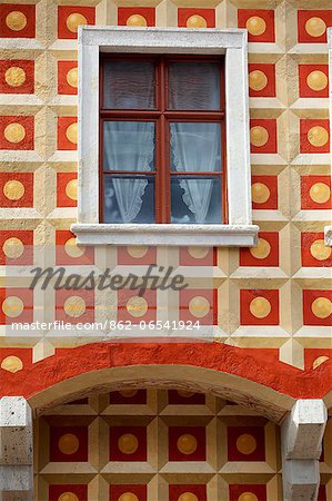 Hungary, Budapest, Central & Eastern Europe, Detail of painted wall with window