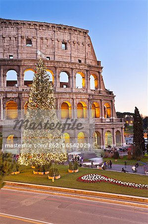 Colosseum, Christmas Tree. Rome, Lazio, Italy, Europe