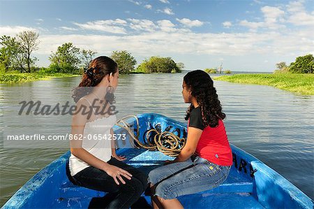 Girls on a Boat tour, Lago Nicaragua, Granada, Nicaragua, Central America