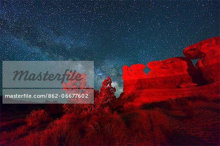 Night sky at Devils Garden, Grand Staircase National Monument, Colorado Plateau,  Utah,  USA
