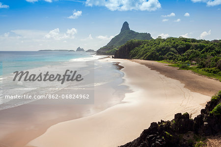 South America, Brazil, Pernambuco, Fernando de Noronha Island, view of Father's Well beach and Peak hill