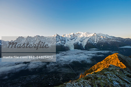 Europe, France, Haute Savoie, Rhone Alps, Chamonix Valley, Mont Blanc (4810m) Europe, France, Haute Savoie, Rhone Alps, Chamonix Valley, Mont Blanc (4810m)