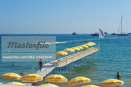 Beach, Croisette in Cannes, Cote d'Azur, Provence-Alpes-Cote d'Azur, France