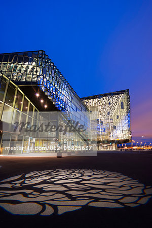 Iceland, Reykjavik, Harpa Concert Hall and Conference Center, the glass facade was designed by Olafur Eliasson and Henning.