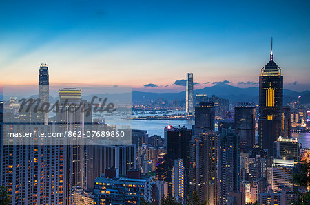 Hong Kong Island and Kowloon at sunset, Hong Kong