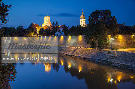 Bishop's Palace and Basilica at dusk, Gyor, Western Transdanubia, Hungary