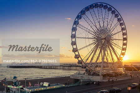 Europe, United Kingdom, England, East Sussex, Brighton and Hove, Brighton, the Palace (Brighton) Pier and Brighton Wheel