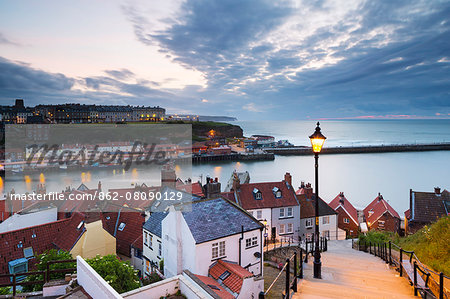 United Kingdom, England, North Yorkshire, Whitby. The harbour and 199 Steps.
