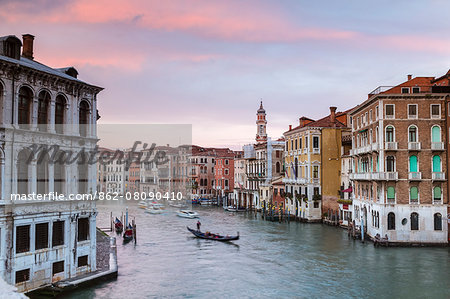 Italy, Veneto, Venice. Grand canal at sunset from Rialto bridge