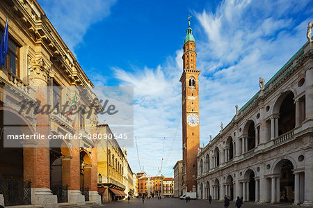 Europe, Italy, Veneto, Vicenza, Piazza Signori, clock tower on the Basilica Palladiana, Unesco World Heritage Site