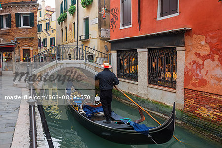 Europe, Italy, Veneto, Venice, gondola on a canal