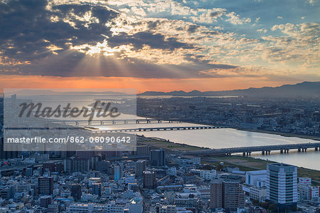 View of Yodo River and Osaka Bay, Osaka, Kansai, Japan