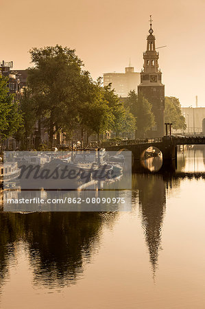 Netherlands, North Holland, Amsterdam. Montelbaan Tower at Oude Schans