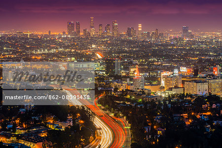 Night city skyline, Los Angeles, California, USA