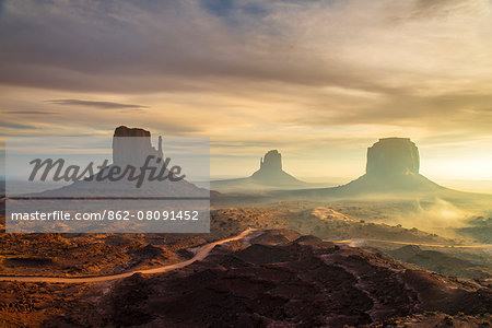 Sunrise view over the Mittens, Monument Valley Navajo Tribal Park, Arizona, USA Sunrise view over the Mittens, Monument Valley Navajo Tribal Park, Arizona, USA
