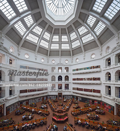 The reading room in the State Library of Victoria, Little Lonsdale Street, Melbourne, Victoria, Australia.