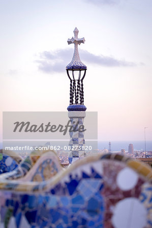 Barcelona, Park Guell, Spain. details of the modernism park designed by Antonio Gaudi