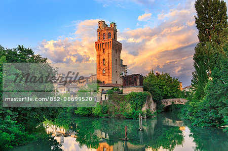 Italy, Italia. Veneto. Padova district. Padua, Padova. La Specola (old astronomic observatory) and the Bacchiglione river.