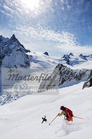 Europe, France, Haute Savoie, Rhone Alps, Chamonix, skier on the Vallee Blanche off piste (Dent de Geant 4013m)