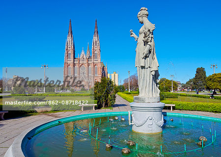 Argentina, Buenos Aires Province, La Plata, View of the Plaza Moreno and the Cathedral of La Plata.