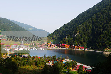 Turkey, Black Sea Coast, Uzungol alpine resort, lakeside mosque