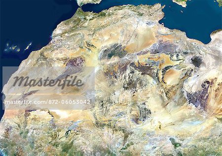 Sahara Desert, Africa, True Colour Satellite Image. Sahara desert, true colour satellite image. The Sahara is the world's largest hot desert, made of sand and volcanic mountains. Composite image using data from LANDSAT 5 & 7 satellites.