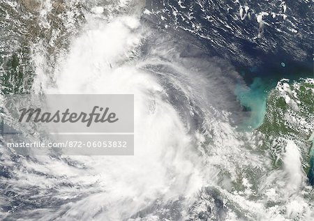 Hurricane Dean, Mexico, In 2007, True Colour Satellite Image. Hurricane Dean on 22 August 2007 over Veracruz, Mexico. It was the strongest tropical cyclone of the 2007 Atlantic hurricane season. True-colour satellite image using MODIS data.