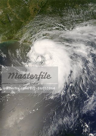 Tropical Storm Edouard, Gulf Of Mexico, In 2008, True Colour Satellite Image. Tropical storm Edouard on 4 August 2008 in the Gulf of Mexico off Louisana, US. True-colour satellite image using MODIS data.