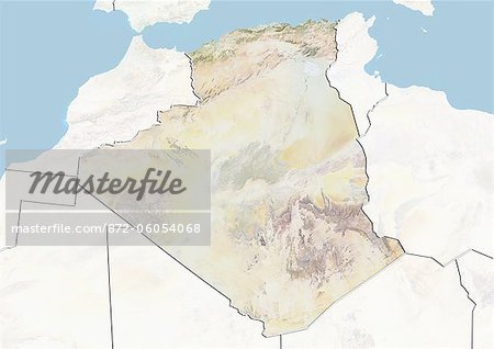 Algeria, Relief Map With Border and Mask