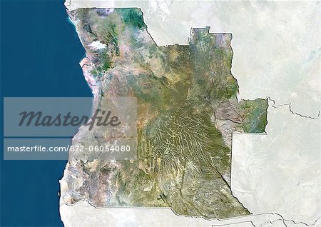 Angola, True Colour Satellite Image With Border and Mask