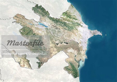 Azerbaijan, True Colour Satellite Image With Border and Mask